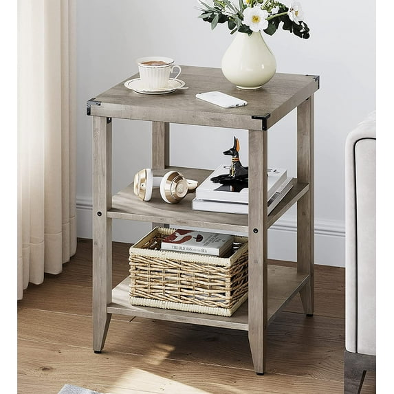 ZXNYH Farmhouse End Table Rustic Side Table with Storage Shelf for Small Spaces Square Bedside Table Narrow Nightstand for Living Room, Bedroom