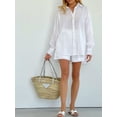 thumbnail image 2 of EASYBRAUS Women Jacquard Stripe Puff Sleeve Shirt and Shorts Set Office Casual Two Piece Outfit S-XL, 2 of 9