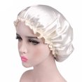 thumbnail image 2 of Gorro de Seda Satinada Sunnimix para Dormir Cuidado del Cabello Color Beige, 2 of 8