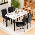 thumbnail image 2 of Lamerge 4-person marble dining table and chairs set for kitchens, dining rooms, breakfast corners, compact spaces, with faux marble pattern table and 4 PU leather upholstered chairs, beige + black, 2 of 7