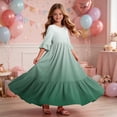 thumbnail image 6 of ITSAME Girls A-Line Maxi Dress Flowy Ruffle 3/4 Sleeve Round Neck Gradient Print Summer Fashion Casual Dress Green Size 6, 6 of 7