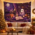 thumbnail image 3 of Indoor Cartoon Sheet With Ghost Dot Eyes Curved, Playful Illustration for Cat Lovers, Animal Wall Decor, Halloween Gift, Tapestry Wall Hanging for Bedroom and Dorm, 3 of 7