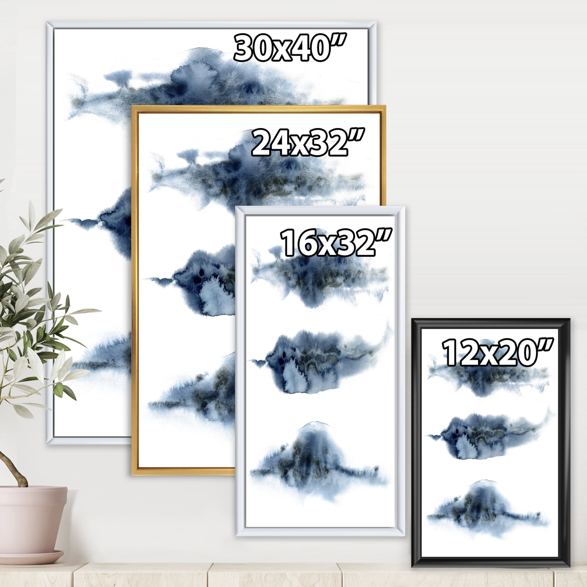 Designart 'Abstract Of Clouds Dark Blue Colored V' Modern Framed Canvas Wall Art Print