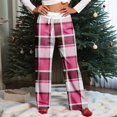 thumbnail image 5 of Women Winter Soild Color Pants Full Length Long Trousers Sports Pants with Plaid Print and Drawstring for Everyday Casual Style,Hot Pink,3XL, 5 of 8