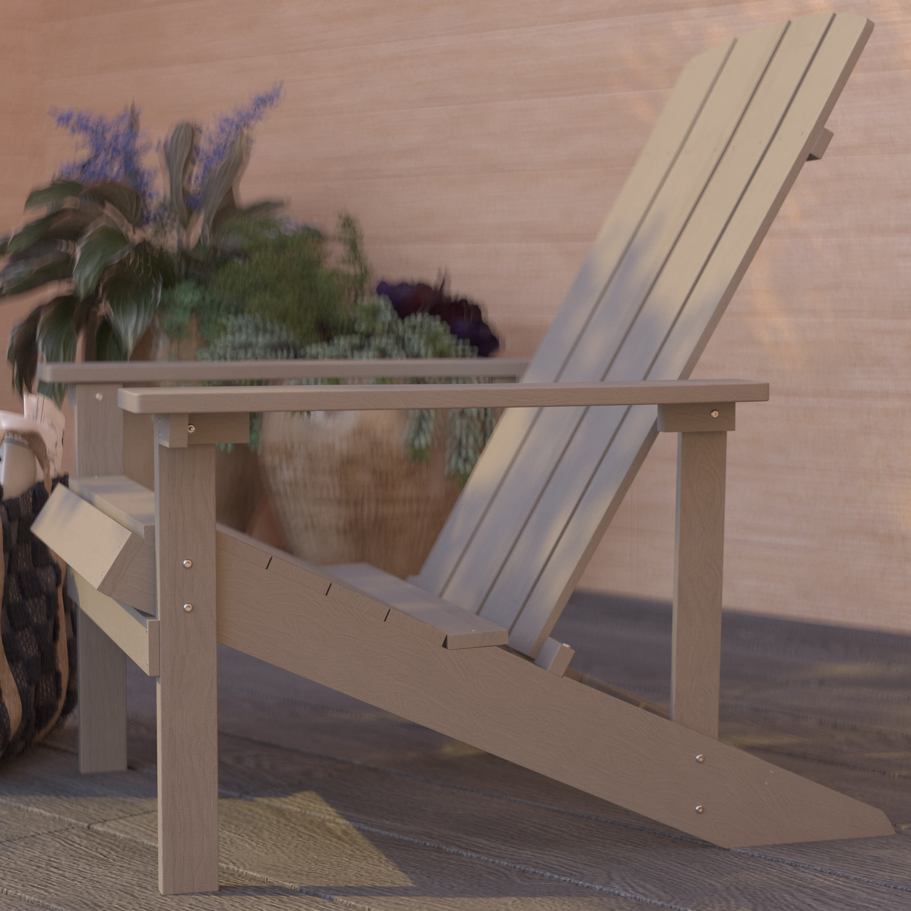 Merrick Lane Light Gray Adirondack Patio Chairs With Vertical Lattice Back And Weather Resistant Frame