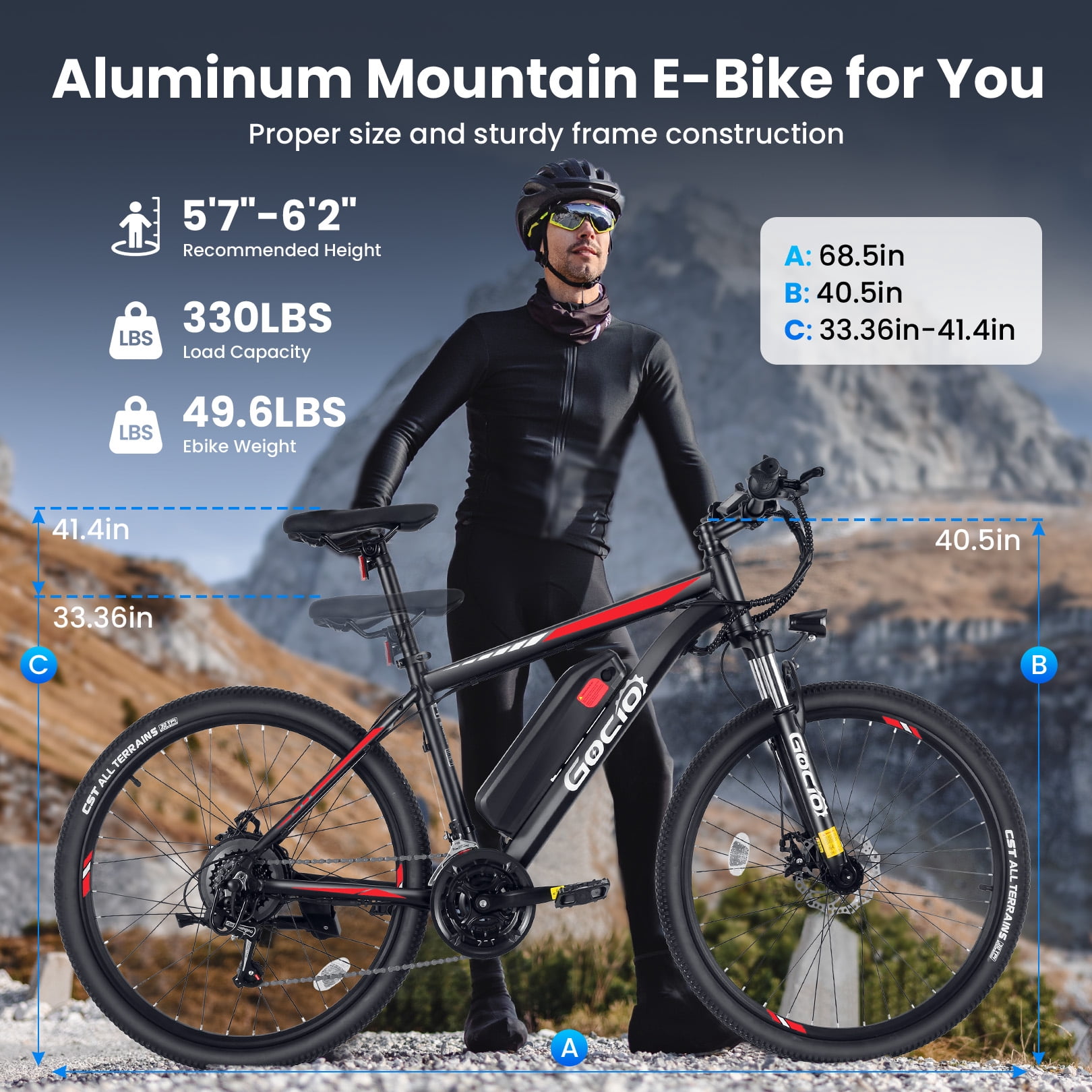 Gocio Electric Bike for Adults, 27.5" E-Mountain Bike, Lockable Suspension Fork, 750W Peak Power Motor, 48V/10.4AH, 19.8 MPH, 21 Speed, UL 2849