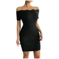 thumbnail image 2 of LOVZFMLL Ladies' Lace One Neck Off Shoulder Short Sleeved Dress Black L, 2 of 7