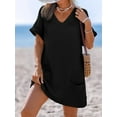 thumbnail image 4 of Swimsuit Coverup for Women Waffle Knit V Neck Short Sleeve Beach Coverup Dress with Pockets, 4 of 9