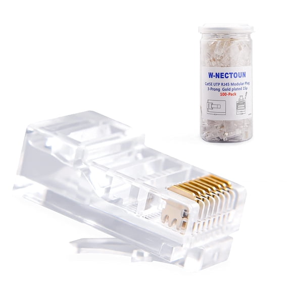 Conectores RJ45 Cat5e W-NECTOUN, paquete de 100 unidades, 3 puntas, chapados en oro