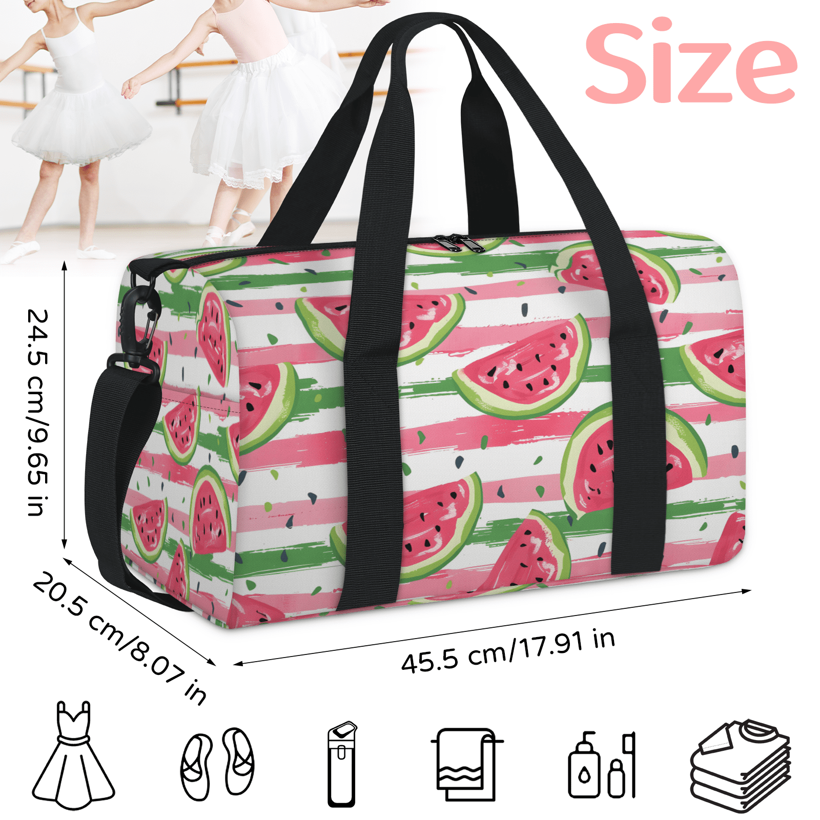 Herdesigns Watermelon Travel Duffle Bag Sports Yoga Weekender Overnight Carry on Workout Bags Lightweight Waterproof Gym Tote Bag for Women