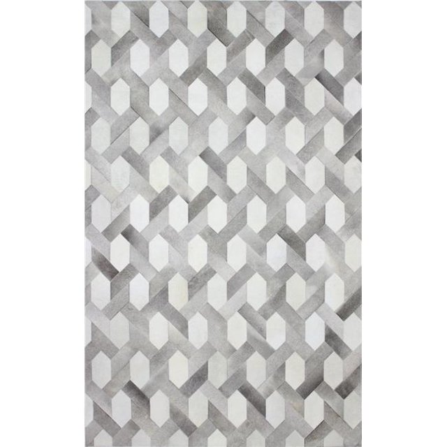 Bashian H112-GY-8X10-H24 Santa Fe Collection Geometric Contemporary Leather Hand Stitched Area Rug, Grey - 8 x 10 ft.
