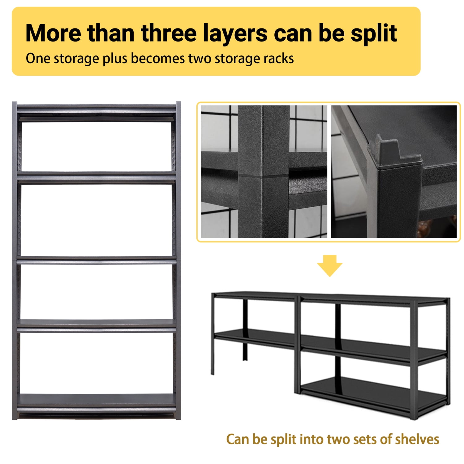 72"H 5 Tier Heavy Duty Metal Storage Shelves Adjustable Garage Shelving Unit 2000 lbs Capacity Black (35.4"W x 15.7"D)
