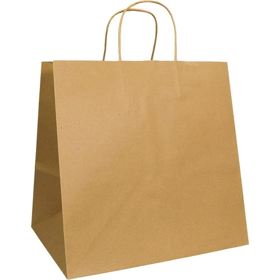 PTP BAGS Natural 11.8" x 9.5" x 12" Tote Bags [Pack of 250] Recyclable Kraft Paper Gift, Food Service Bags