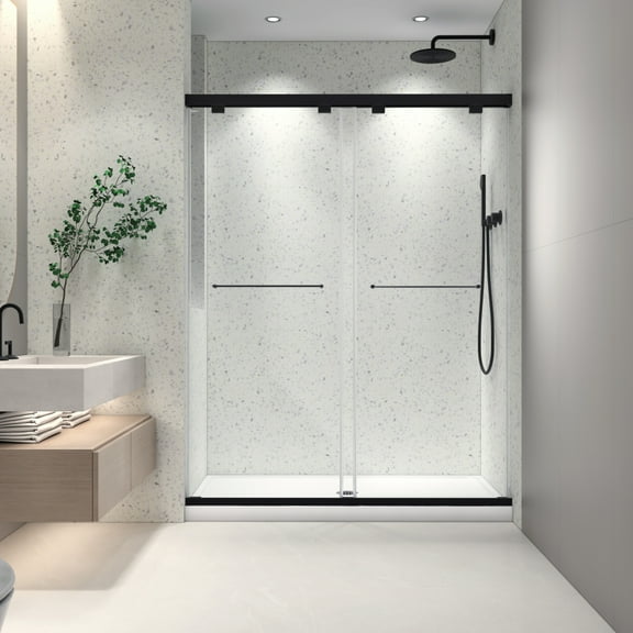 5476 Inch North American Frameless Double Sliding Matte Black Shower Door With Adjustable Soft Closing Function 8mm Tempered Glass With Nano Easy Cleaning And Stick Explosion-proof Menbrance