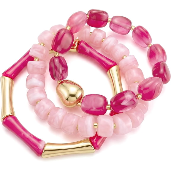 DESIGNICE Chunky Beaded Bangle Bracelets for Women Resin Stretchy Bracelet Stack Set Boho Jewelry