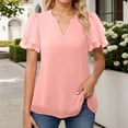thumbnail image 3 of T Shirts for Women 2026 Summer Short Ruffle Sleeve V Neck Chiffon Dressy Casual Tshirt Blouse Tunic Top, 3 of 7