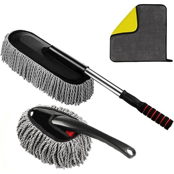Applicable to jfqm Superfine Fiber Car Duster Suit Retractable Microfiber Car Dust Mop Home Cleaning Dust Removal Brushes Towels Kits (Color : Blue Set 3pcs)