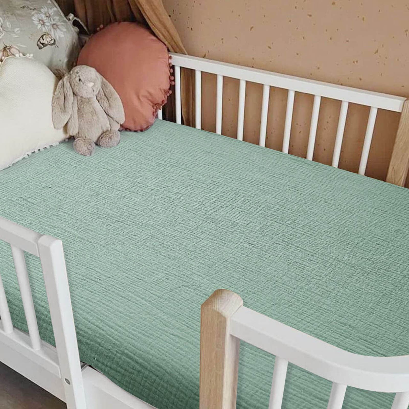 Four-Piece Muslin Crib Set Soft Mattress Sheets Breathable Comfortable Nursery Bedding For Baby Boys Girls