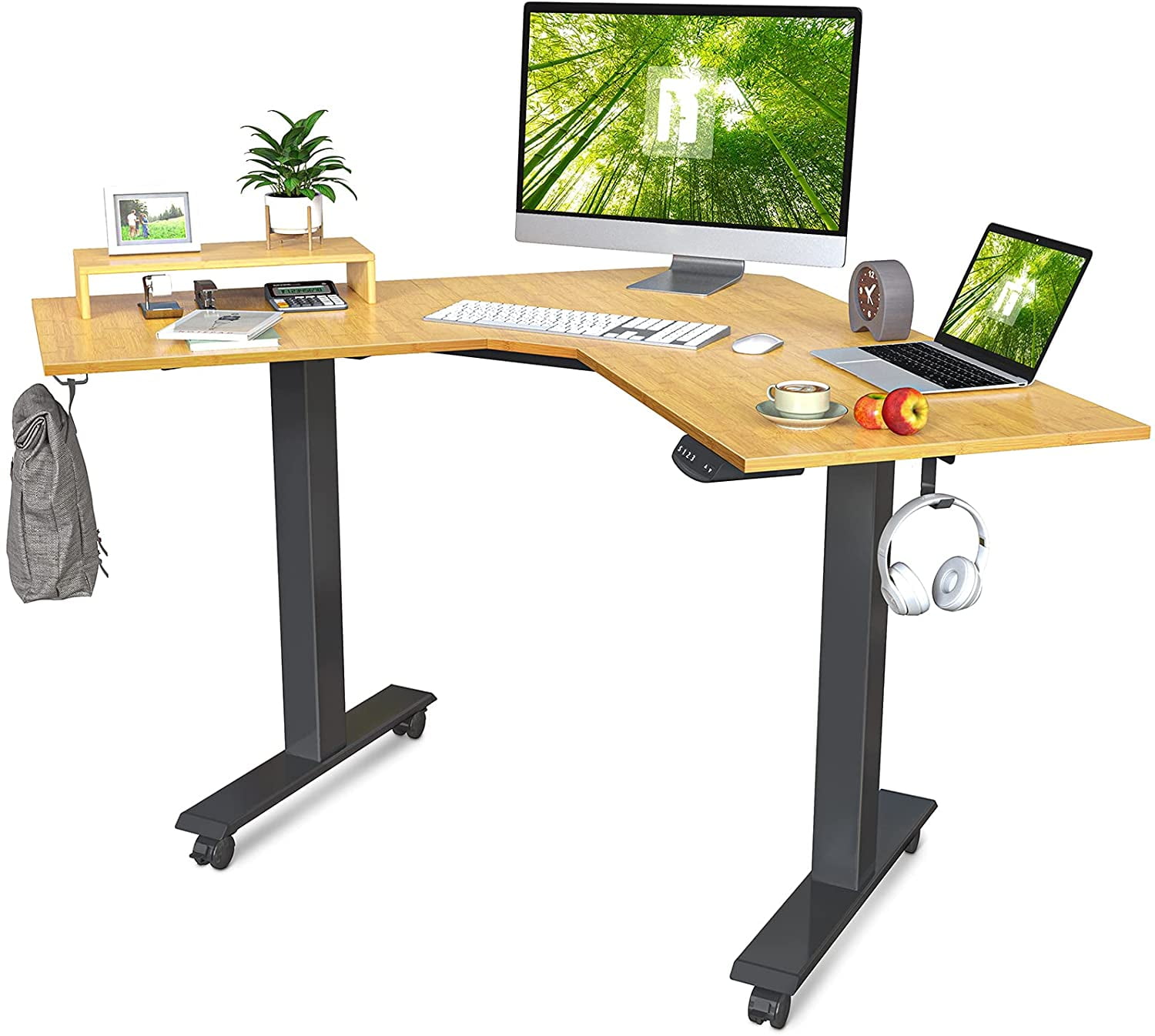 FEZIBO Dual Motor LShaped Electric Standing Desk, Height Adjustable Desk, Home Office L Shape