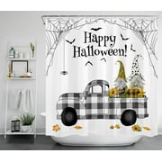 HVEST Halloween Shower Curtain, Gnome and Fall Plaid Pumpkin Sunflower in Black and White Buffalo Check Retro Truck Farmhouse Shower Curtains, Waterproof Fabric Bath Curtain with Hooks, 69x70 Inch