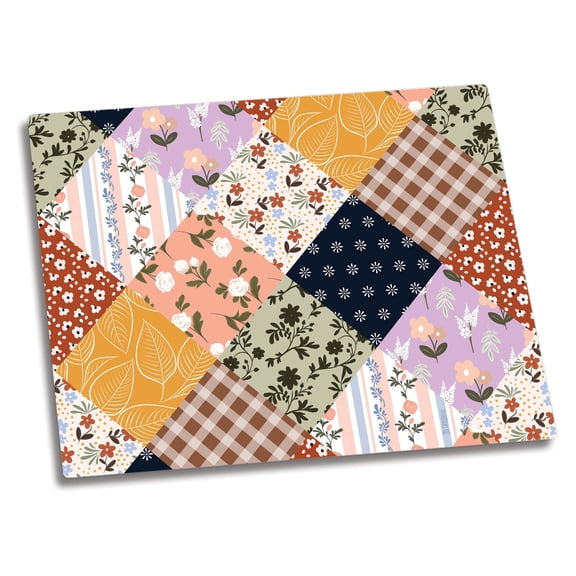 CounterArt Vintage Patchwork Tempered Glass Cutting Board 10" by 8"