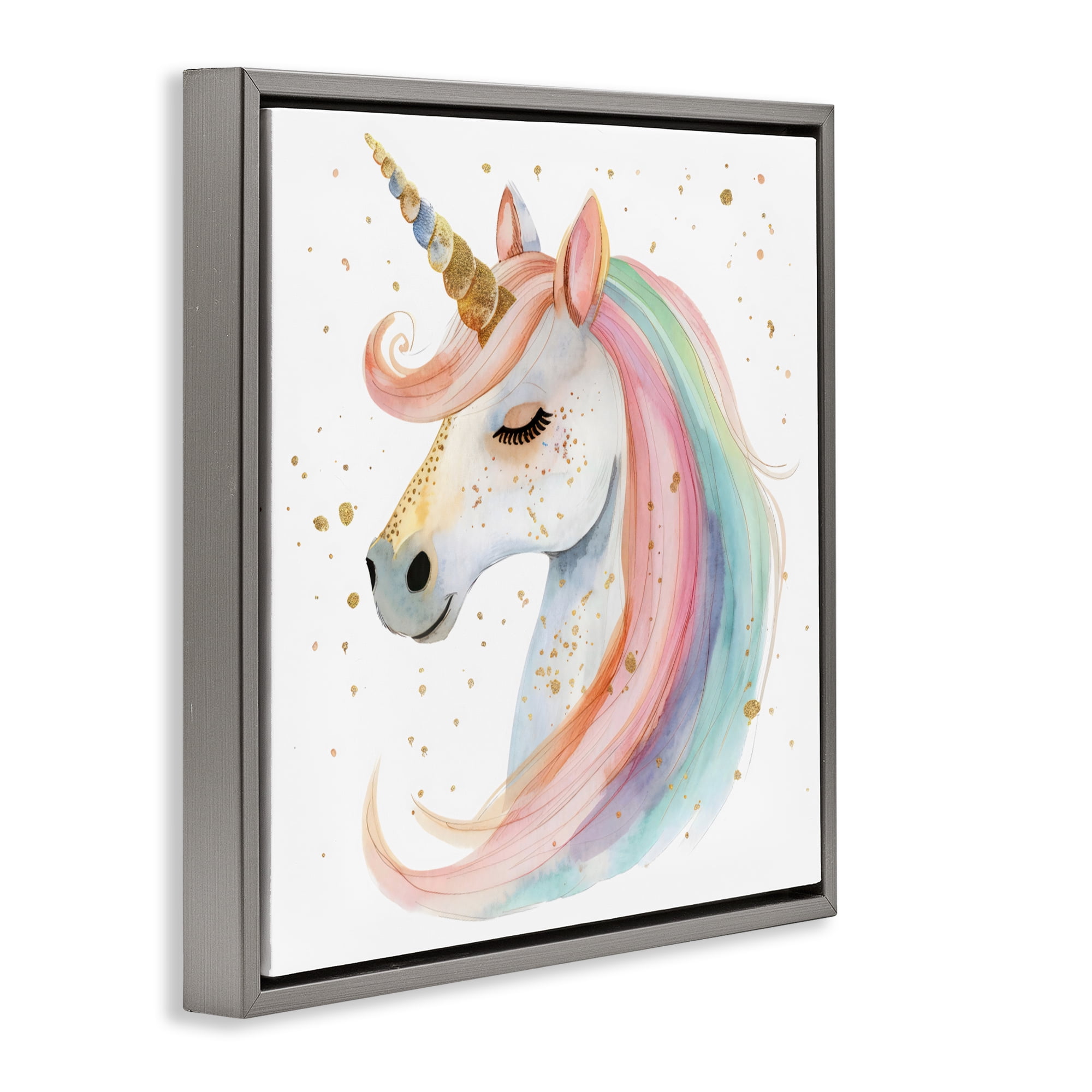 Stupell Industries Gold Speckled Pastel Unicorn Gray Framed Floater Canvas Wall Art, design by Creative Studio