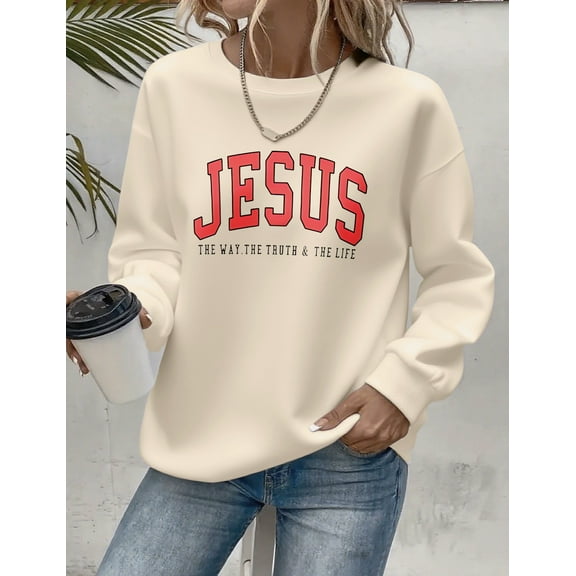 Women Christian Sweatshirt Jesus Graphic Shirt Casual Loose Long Sleeve Crew Neck Top