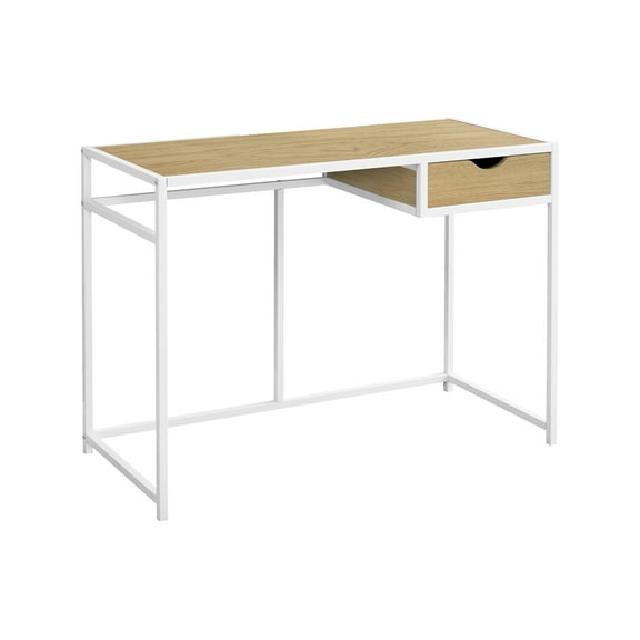 42 Inch Natural Wood Look Computer Desk with White Metal Frame and Storage Drawer