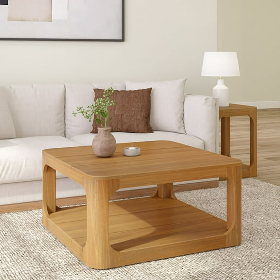 Plank Beam Solid Wood Forma Coffee Table, Center Table for Living Room with Storage, Pecan