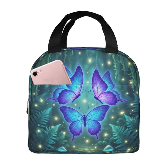 Butterfly Lunch Bag Reusable Zipper Closure Leakproof Insulated Lunch Box Cooler Tote Bag Food Container Snack Bag