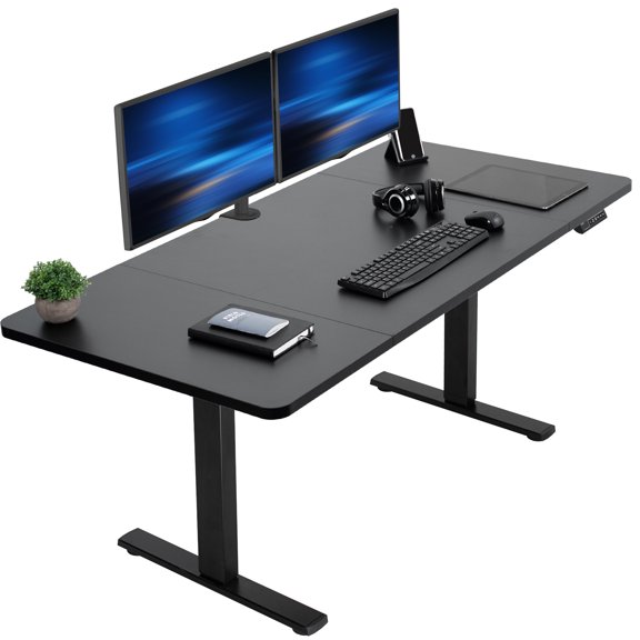 VIVO Electric 60” x 30” Stand Up Desk Workstation, Black Table Top, Black Frame