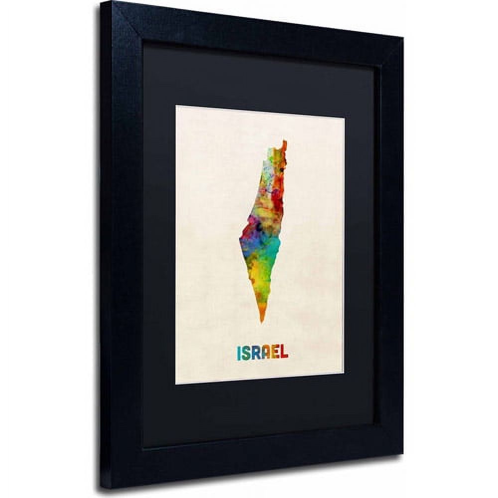 Trademark Fine Art "Israel Watercolor Map" Canvas Art by Michael Tompsett, Black Matte, Black Frame