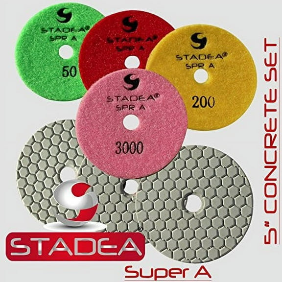 stadea diamond polishing pads 5" dry - concrete set of 5 pieces
