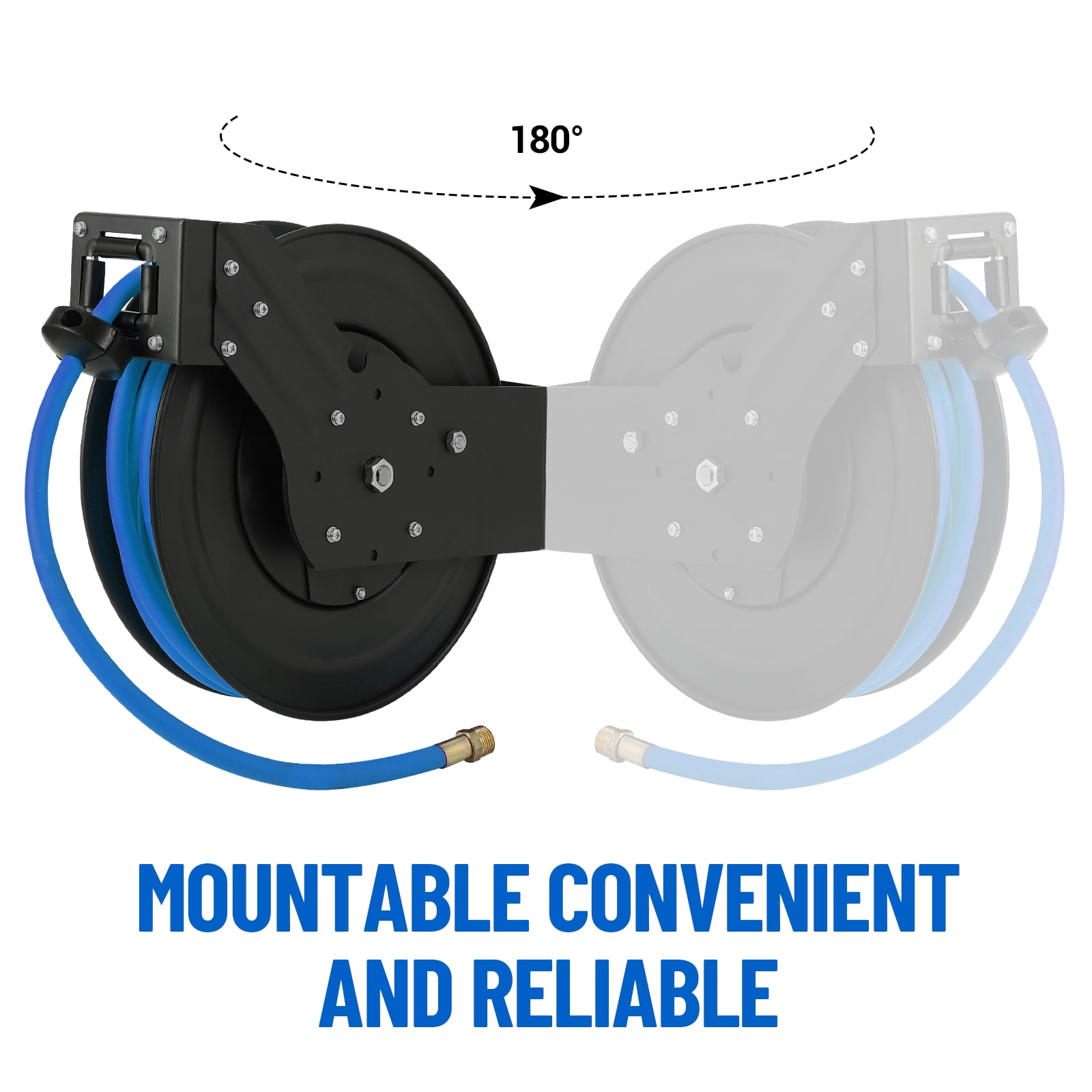 M optimized Retractable Air Hose Reel - Strong Hybrid Hose, Effortless Auto Rewind, 180° Mount Bracket, Durable Construction Ceiling/Wall Mount Heavy Duty Double Arm Steel Reel