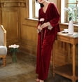 thumbnail image 4 of Defitshape Women's 2 Piece Velvet Pajamas Warm V Neck Long Sleeve Shirt Pants Pjs Luxury Comfy Button Up V Neck Sleepwear Burgundy Medium, 4 of 4