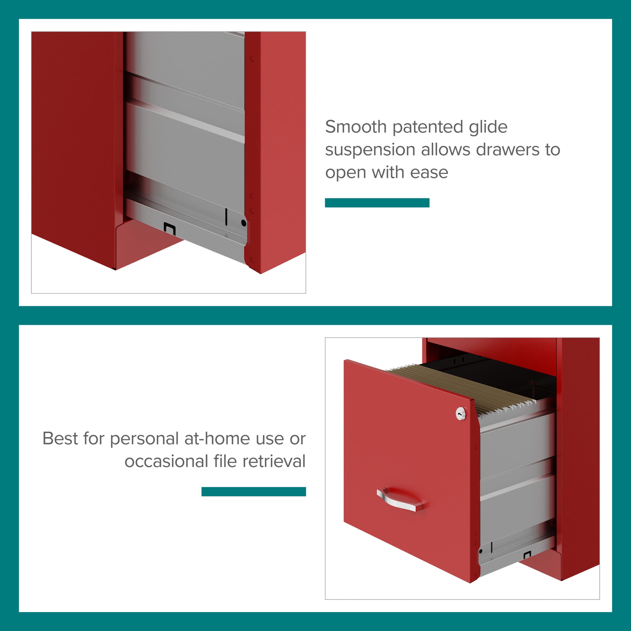 Space Solutions 18" Deep 2 Drawer Letter Width Vertical File Cabinet with Accessory Drawer, Red