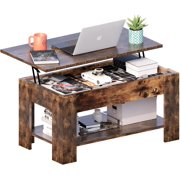 39 Inch Lift Top Coffee Table with Hidden Storage & Open Shelf, Multi-Functional Rising Table for Living Room, Dining Room, Brown