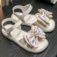 thumbnail image 4 of SGMVNU Girls' Sandals with Big Bowknot, Open Toe Soft Sole Flat Elegant Flower Girl Dress Shoes Beach Summer Casual Sandal, Size 5-6 Years, Beige, 4 of 6