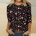 thumbnail image 2 of Pimelu Shirts for Women Tops for Women Valentines Shirts for Women Fashion Heart Print Plus Size Tops Summer Girls Ladies 3/4 Sleeve Crewneck Loose Tees Blouses, 2 of 4