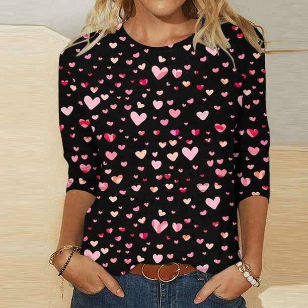 Fiudx Tops para Mujer Blusa Holgada con Estampado de Pascua y Cuello Redondo Retro de Manga Tres Cuartos a La Moda para Mujer