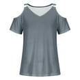 thumbnail image 4 of iHengLiXing Plus Size Spring Tops for Women 2025 Dressy Casual Women Summer Sexy T- Shirt Cold Shoulder Pullover Blouse V-Neck Short Sleeve Solid Tops Gray L, 4 of 5