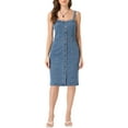 thumbnail image 2 of INSPIRE CHIC Women's Denim Dresses Button Down Sleeveless Sweetheart Neck Midi Jean Dresses Light Blue M, 2 of 6