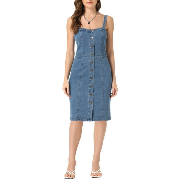 INSPIRE CHIC Women's Denim Dresses Button Down Sleeveless Sweetheart Neck  Midi Jean Dresses Light Blue XL - Walmart Business Supplies