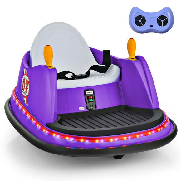 Costway 12V Vehicle 360° Spin Race Toy Kids Ride On Bumper Car with Remote Control Purple
