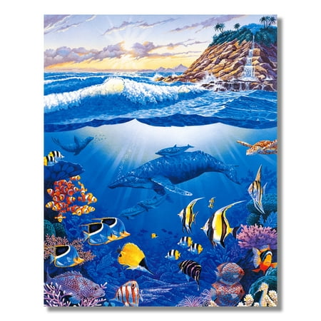 Sea Whales - Waterfall Paradise Ocean Fish Whale and Sea Turtle Wall Picture 8x10 Art Print