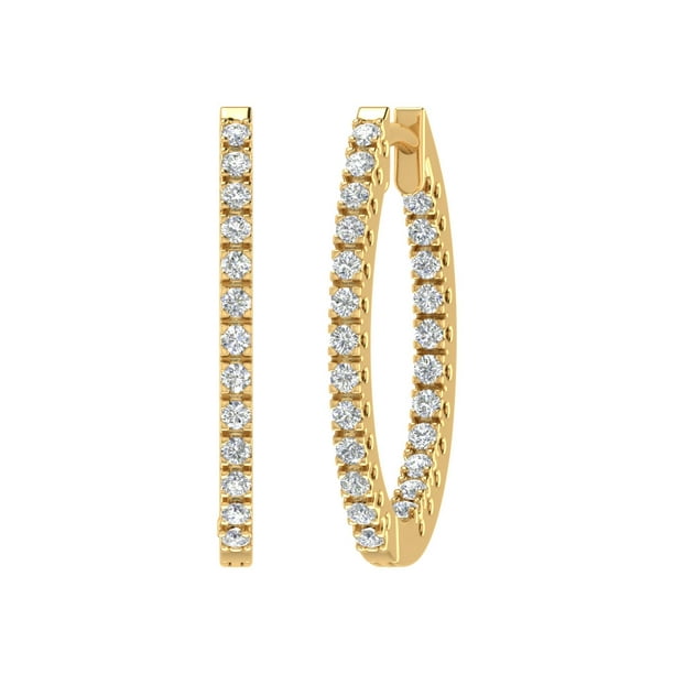 FINEROCK - 1 Carat Diamond Inside-out Hoop Earrings in 10k Yellow Gold ...