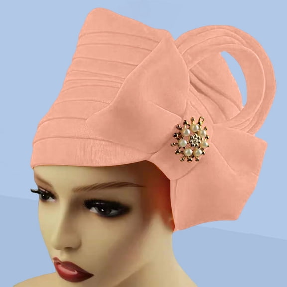 Women's Headwrap Turban AURORADY Beaded Bowknot Hat Solid Color Ethnic Hat Baotou Hat, Beige One Size Baseball Caps