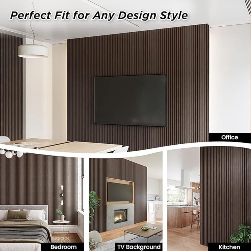 Easy4Home 94.5" x 23.62" Acoustic Wood Slat Wall Panels Soundproof Wooden Wall Panels 1 Pack, Dark Walnut