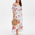thumbnail image 3 of Jophufed Womens Plus Size Dresses Boho Flower Print Long Dress Casual Short Sleeve Cold Shoulder Dresses for Women Party Casual on Clearance, 3 of 8