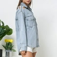thumbnail image 5 of Viikei Womens Denim Jackets Plus Size Denim Jackets for Women Clearance Casual Turndown Collar Long Sleeve Loose Broken Hole Design Denim Jacket Coat, 5 of 9